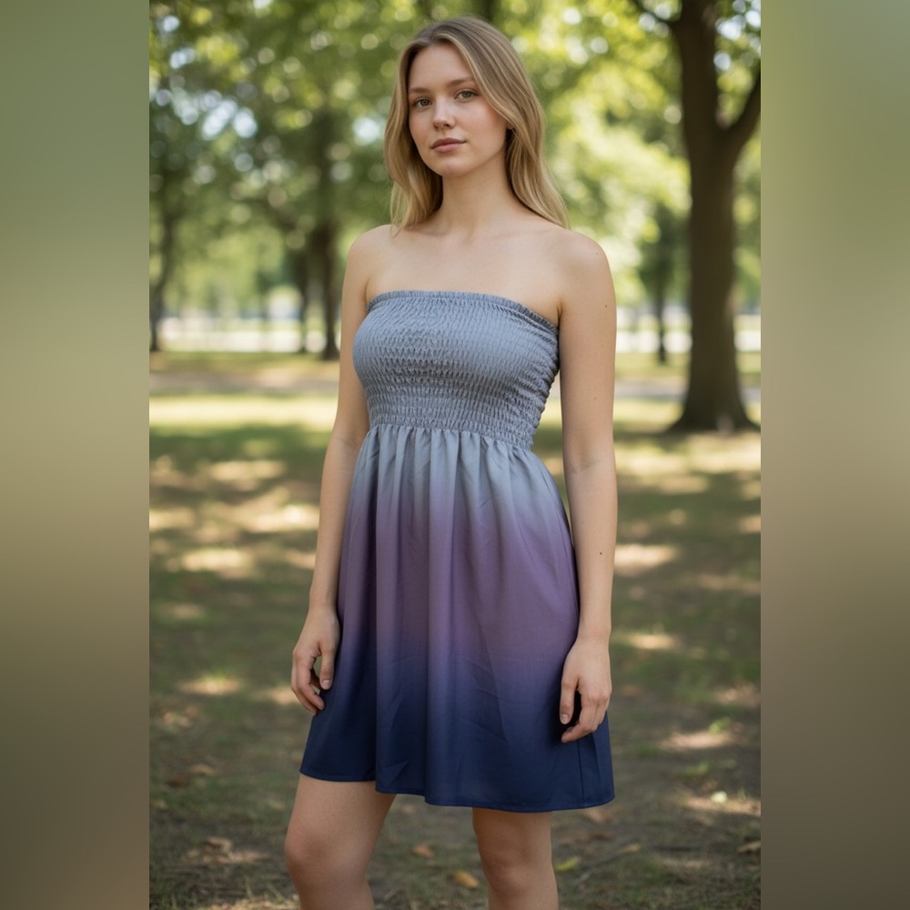 Cupshe Ombré Smocked Dress Sz XS NWT | Strapless Beach Cover‑Up Gradient Style